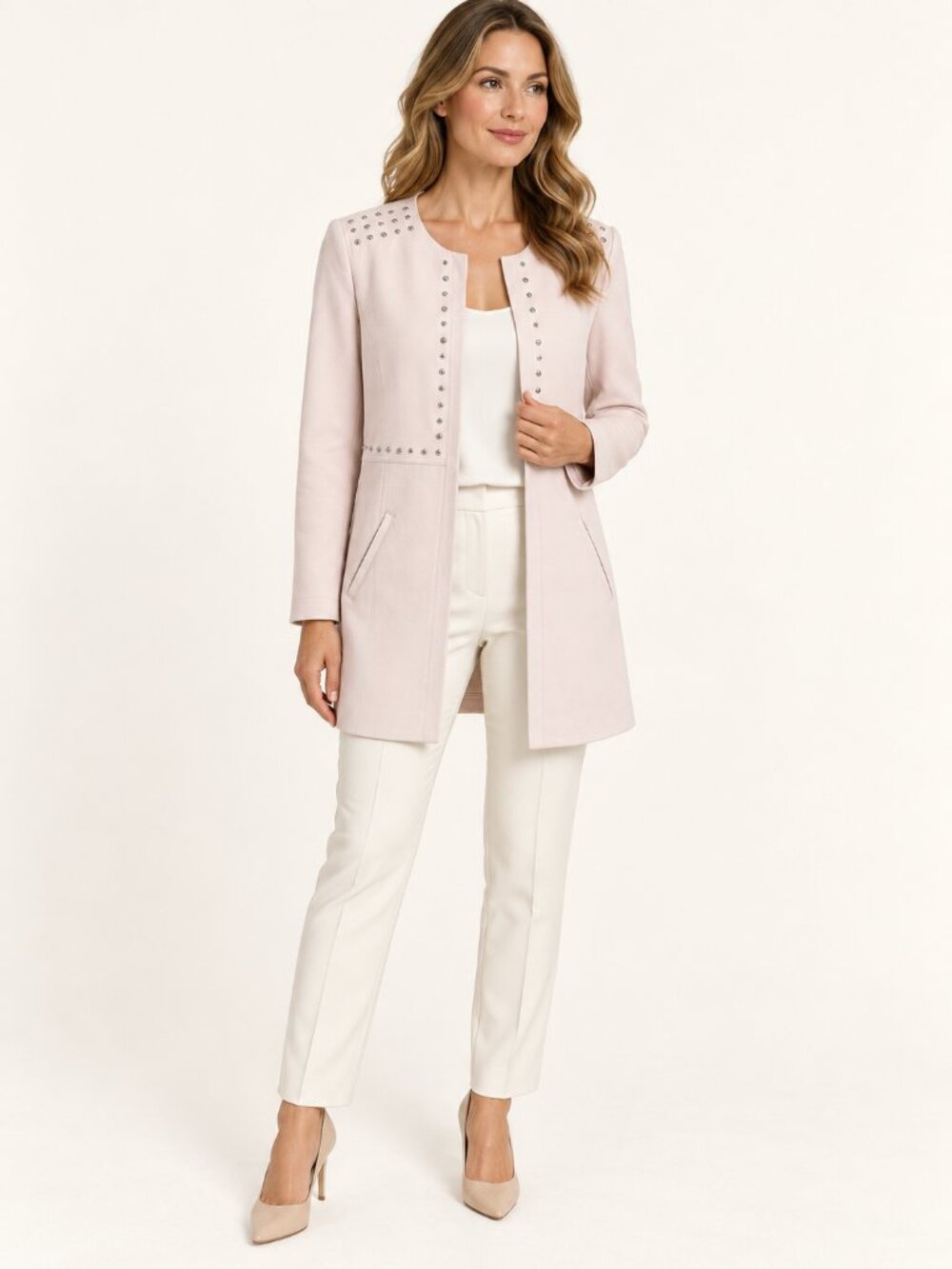 LAURA Pale Blush Studded Open-Front Jacket